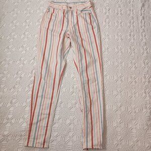 American Eagle Mom Jeans Ivory Blue Orange Stripe High Rise 2 Long Tall Women
